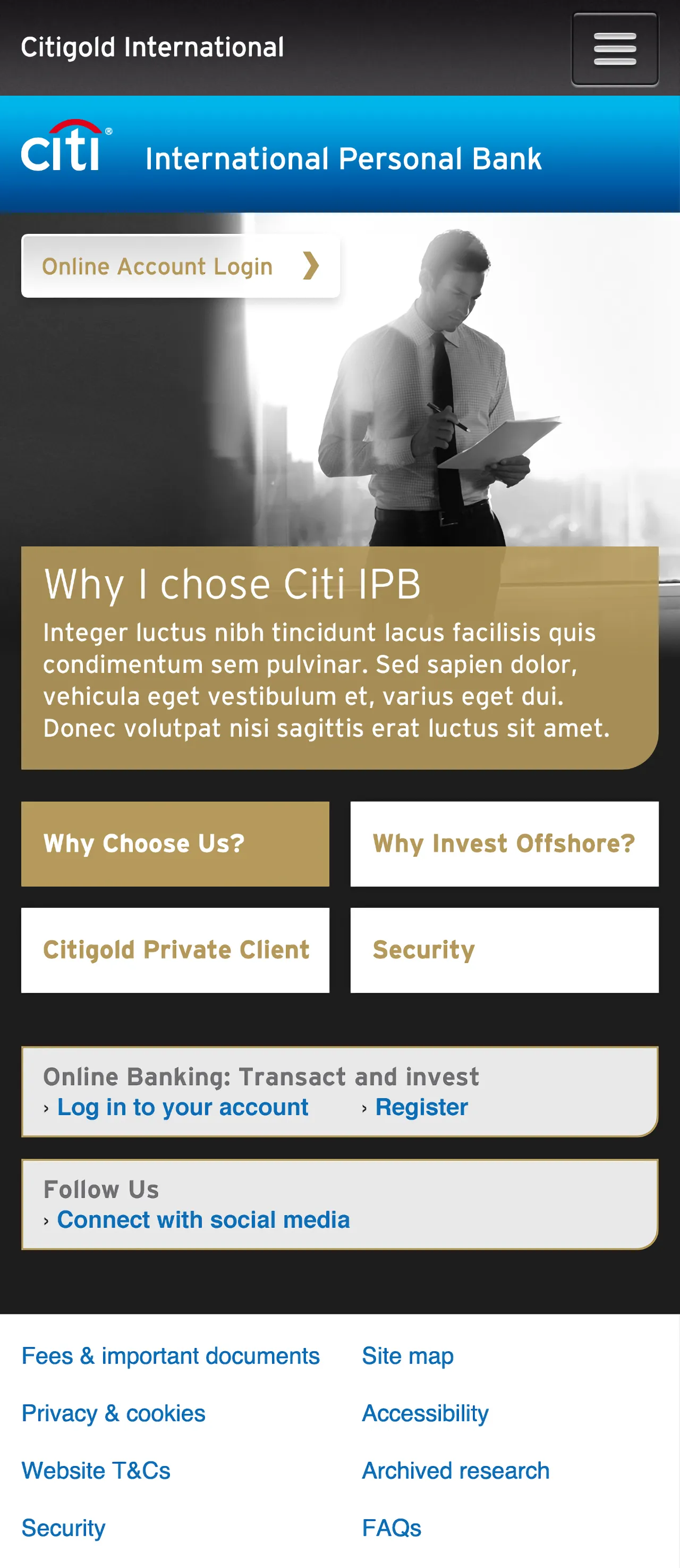Citi International Personal Bank website